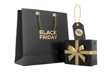 Black friday sale shopping bag gift box tag discount promotion retail marketing commerce advertisement