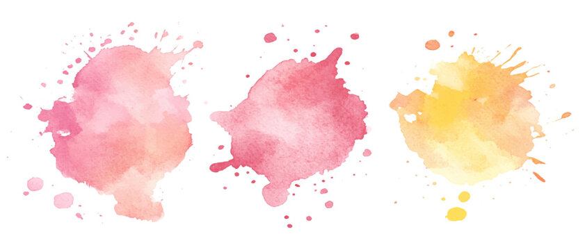 Set of colorful vibrant paint splash texture. Set of watercolor circles multicolored, Colors watercolor paint stains vector backgrounds.		