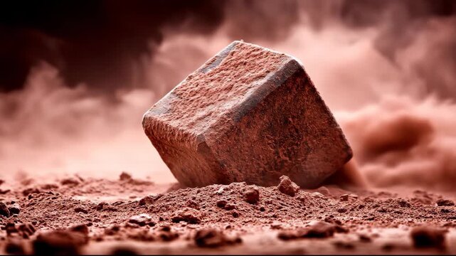 Dramatic Slow Motion Impact of a Block into Cocoa Powder.