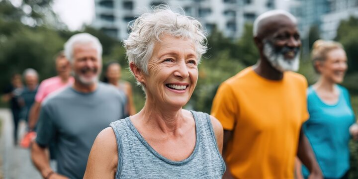 Senior Community Engaged in Outdoor Fitness and Mobility Training at Park - Powered by Adobe
