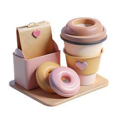 Cute Cartoon Styled Coffee and Donuts Still Life Isolated Design