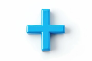Obraz premium Blue medical cross icon isolated on white, clean and minimal symbol suitable for hospitals, clinics, emergency services, and app interfaces