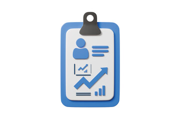 3d clipboard analytics icon. profile metrics concept. Minimal cartoon resume CV dashboard KPI for app UI banner. isolated on white background. 3d render.