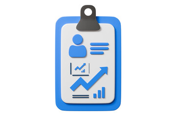 3d clipboard analytics icon. profile metrics concept. Minimal cartoon resume CV dashboard KPI for app UI banner. isolated on white background. 3d render.
