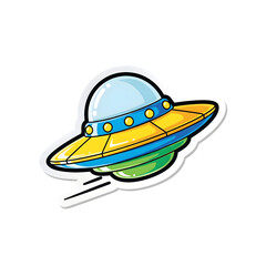 Cartoon flying saucer spaceship illustration sticker