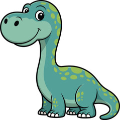 Cartoon dinosaur character, teal body, long neck, cheerful expression, kids illustration, vector design, cute animal, educational content, prehistoric theme