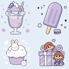 Kawaii Purple Delights Sweet Treats and Adorable Characters Collection