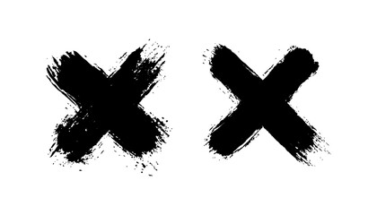 Abstract cross isolate on white background. Set of black cross icons. Symbol cross mark crafted from marker X, styled in a bold marker concept, viewed in marker stroke layout on white background. 