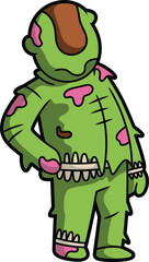 Cartoon zombie monster, creepy green creature illustration, stylized undead character, Halloween horror art, fantasy decay figure, spooky cartoon drawing