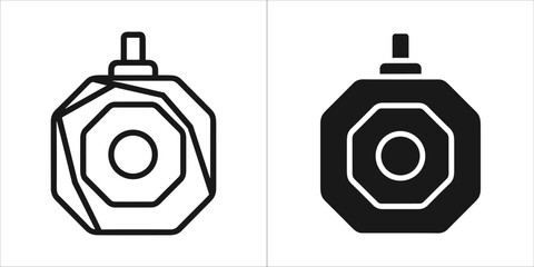 Two icons of a faceted object, one outlined and one solid black