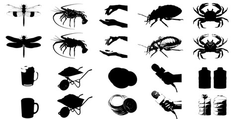 set of black silhouettes of insects