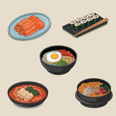 Vibrant Illustrations of Classic Korean Foods