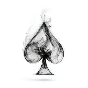 Ace of spades An elegant black smoke plume forms the classic spade playing card suit symbol, isolated on a clean white background.