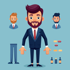 Modern business man character creator kit with multiple outfit options and accessories