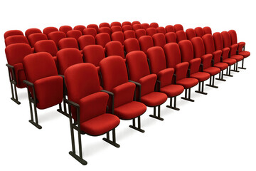 Empty red theater seats arranged in rows, representing an audience waiting for a presentation or show