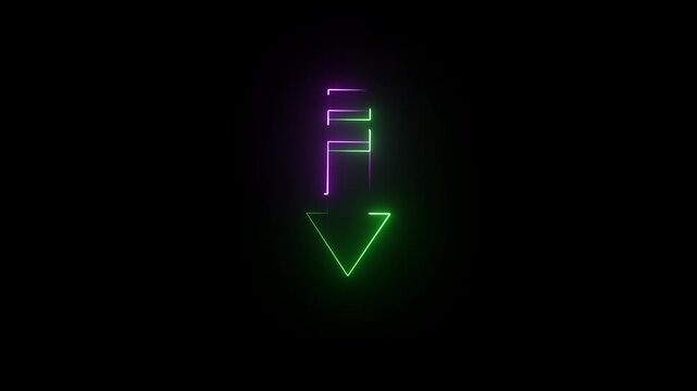 Neon Arrow Downward Motion Graphic Purple Green Glow Dark Background Abstract Directional Symbol