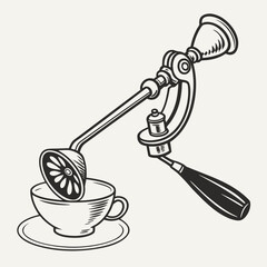 Vintage Espresso Machine Preparing Coffee in Cup Keywords: espresso machine, vintage, retro