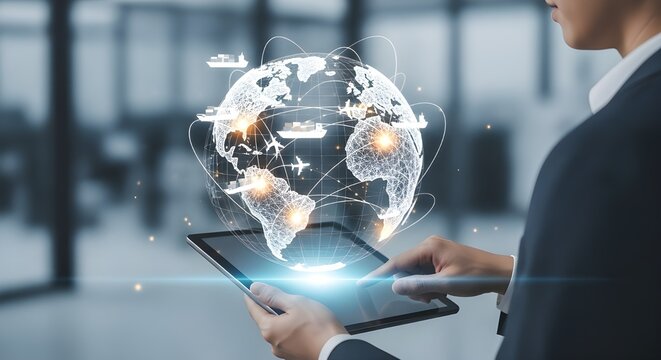 Streamline global logistics with a modern tech solution for worldwide shipping and supply chain management, all at your fingertips via tablet interface