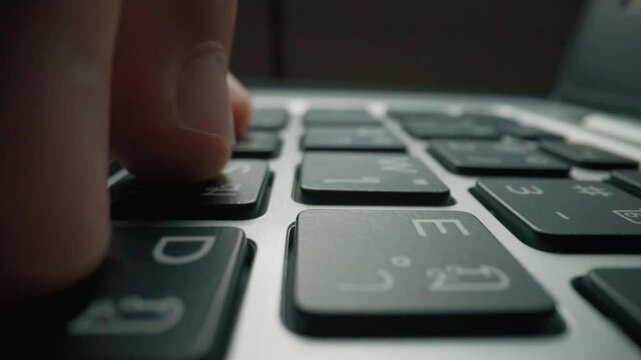 Close-up man typing on computer keyboard with hands and fingers. Macro soft focus dolly shot. Computer programming, text chat online messaging and online marketing business concept. Glean