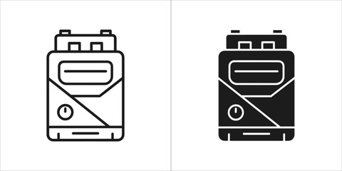 Two icons of a portable audio recorder, one outlined and one solid black