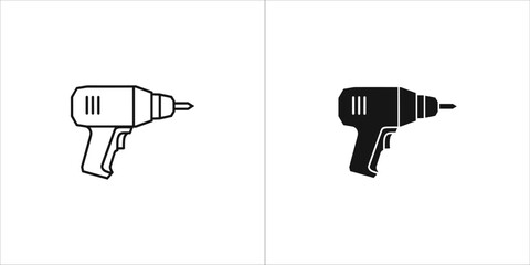 Drill icon set, featuring a simple outline and a filled version for versatility