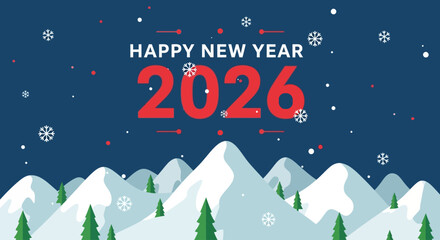 Naklejka premium Celebrate Happy New Year 2026 with Winter Mountain Scenery
