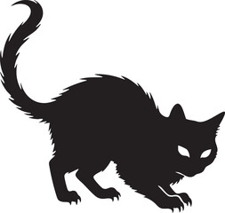 Halloween Black Cat Silhouette  - Spooky, Isolated on White