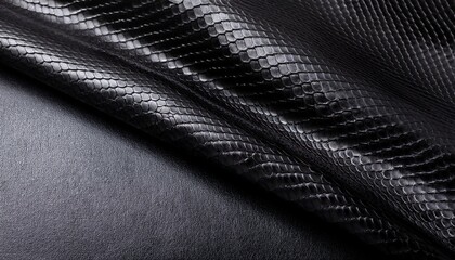 Fototapeta premium Black Snake Skin Cell Artificial Leather With Waves And Folds On Pvc Base