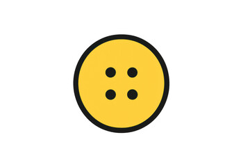 Yellow circle button illustration with black outline and four holes, clothing fastener, transparent background element