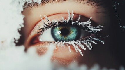Naklejka premium Close-up of a frozen eye surrounded by snow in wintertime