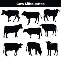 Collection of Cow Silhouettes in Poses