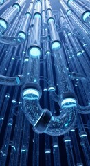 Fototapeta premium Abstract futuristic background of glowing blue pipes and data streams
