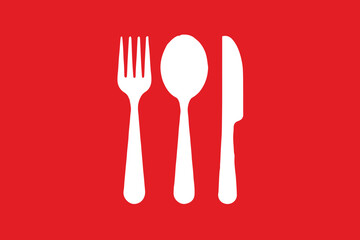 three piece cutlery set fork spoon knife flatware silhouette on solid red restaurant icon vector ai eps jpeg png