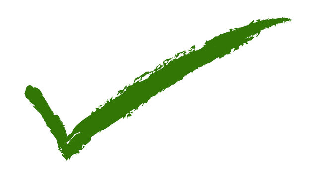 A hand drawn green check mark isolated on transparent background, symbolizing approval, completion, or a positive response with a textured effect