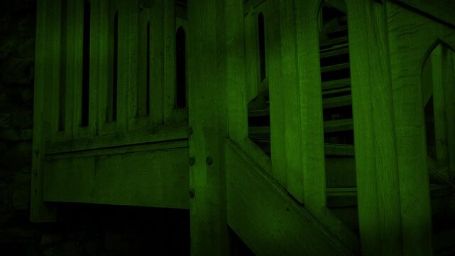 Monster Shadows Over Staircase Halloween Scene
