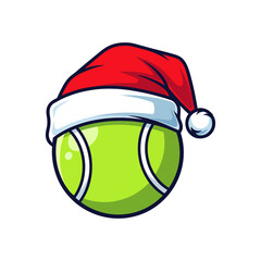 Tennis Ball with Santa Hat Christmas Cartoon Illustration