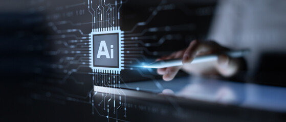 AI Artificial Intelligence Chip and Machine Learning Technology Illustrated on Processor.