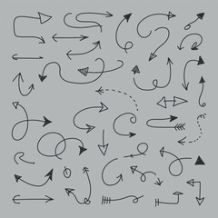 Hand drawn arrows direction set, vector sketch design elements