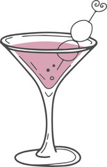 Fancy martini glass filled with cocktail, playful and romantic mood.