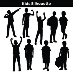 Collection of Kids Silhouettes in Poses Set