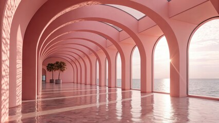 Naklejka premium Soft Coral Pink Abstract Interior with Glossy Finish