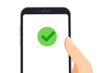 green, yes, check, mark, button, mobile, vector, illustration, icon, smartphone, confirmation, success, approve, correct, ok, accept, verified, digital, screen, app, interface, minimal, flat, line, ou