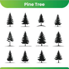 Stylized silhouette of a single pine tree with a pointed top and branches perfect for nature and holiday designs