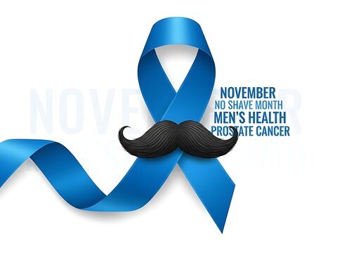 November no shave month and mens health prostate cancer awareness ribbon with mustache