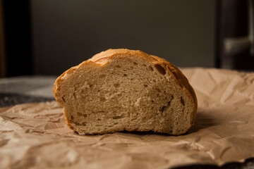 Brown Bread on Wrinkled Paper Surface