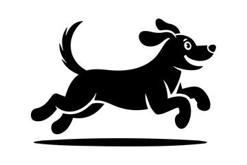 Joyful black silhouette of a happy dog running and jumping