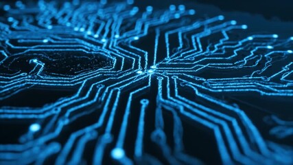 Futuristic digital circuit board technology featuring blue abstract electronics and microchip design, showcasing innovation in modern hardware and glowing patterns for advanced data networks - Powered by Adobe