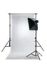 Studio setup with professional lighting and backdrop for a creative photoshoot in a modern space Generative AI