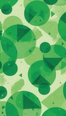 An abstract geometric pattern featuring overlapping circles and triangles in various shades of green, creating a fresh, modern, and textured design.