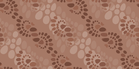 Seamless pattern of abstract organic shapes and dots in various shades of brown and beige